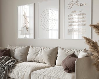 Set of 3 - Islamic Wall Art - Ayat Al Kursi Asmaul Husna Allah Calligraphy - Art Print - Islamic Poster - Pictures - Premium Photopaper