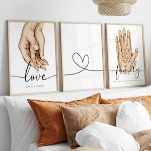 3x - Family poster with name - Premium Poster Print - Watercolor Watercolor - Wall hanging decoration - Family Ailem - Poster
