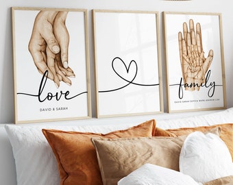 3x - Family poster with name - Premium Poster Print - Watercolor Watercolor - Wall hanging decoration - Family Ailem - Poster