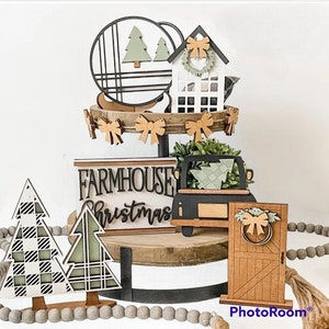 Farmhouse Christmas Tiered Tray Unfinished DIY Wood Kit, Blanks to Decorate for Tiered Tray Christmas Home Decor, Christmas Signs