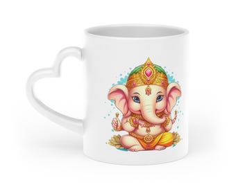 Ganesha Mug, Heart-Shaped Handle, Ceramic Coffee Cup