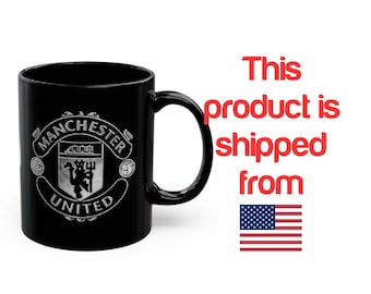 Taza negra con el escudo del Manchester United / Taza de café con el logotipo del club de fútbol