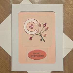 Carte de voeux avec monogramme pour la Saint-Valentin, anniversaire, fête des mères, initiale unique, fait main, plume d'art