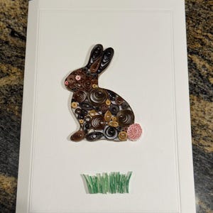 Carte de voeux chocolat lapin de Pâques ~ fait main ~ piquants, papier d'art quilling