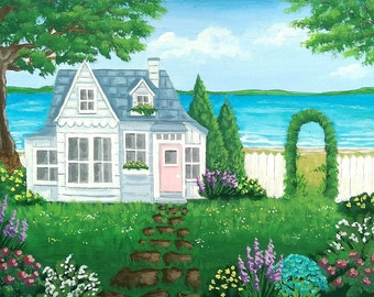 Cottage on the Coast Original Acrylic Landscape Painting