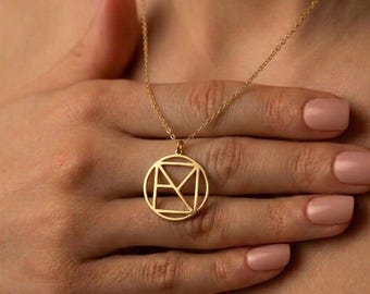 Geometric Monogram Necklace • Custom Initial Pendant • Minimalist Logo Necklace • Personalized Gift for Her • Gold Silver Rose Gold