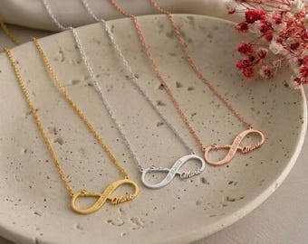 Custom Infinity Necklace • Personalized 2 Name Necklace with Date • Engraved Jewelry Gift • 14K Gold Plated Silver Rose Gold • Name Pendant