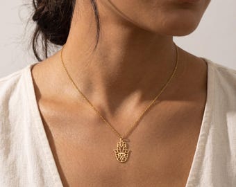 Hamsa Necklace Gold • Hand of Fatima Protection Pendant • Evil Eye Hamsa Jewelry • Spiritual Gift for Her • Gold Silver Rose Gold Necklace