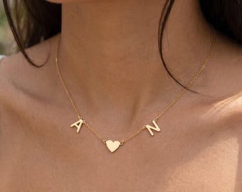 Initial Heart Necklace, Personalized Letter Necklace, Custom Initial Jewelry, Minimalist Name Necklace, Gift For Her