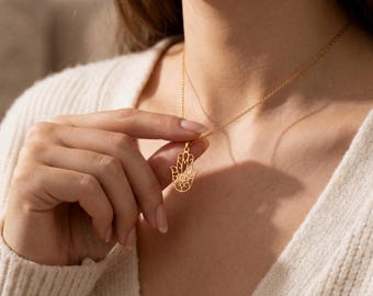 Hamsa Hand Necklace • Evil Eye Protection Jewelry • Meaningful Gift for Her • Dainty Gold Silver Rose Gold Pendant • Good Luck Charm Necklac