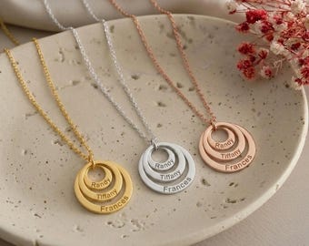 Interlocking Name Necklace, Personalized Circle Necklace, Family Pendant, Custom Mothers Necklace, Grandma Gift
