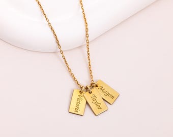 Mini Bar Necklace, Engraved Bar Necklace, Initial Tag Necklace, Custom Letter Necklace, Birthday Gift for Her, Gift for Mom