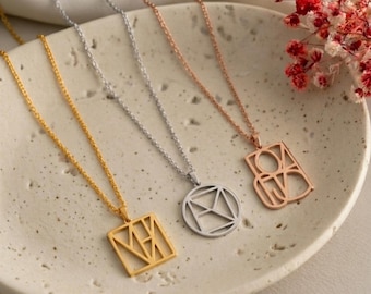 Custom Logo Necklace • Personalized Geometric Pendant • Name Logo Jewelry • Gold Silver Rose Gold • Unique Gift for Her • Custom Initial