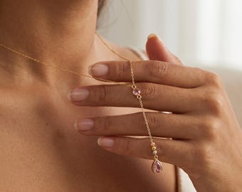 Teardrop Birthstone Necklace, Minimalist Drop Pendant, Dainty Layering Necklace, Custom Jewelry Gift for Her