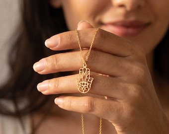 Dainty Hamsa Necklace • Boho Evil Eye Pendant • Filigree Hand of Fatima Charm • Minimalist Spiritual Jewelry • Gold Silver Rose Gold Necklac