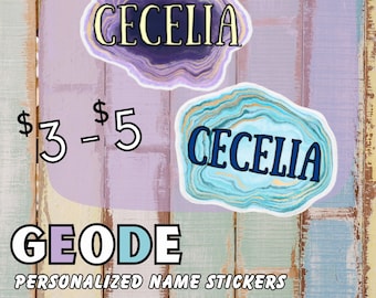 GEODE Name Stickers, Personalized Name Stickers, Geodes and Crystals, Personalization for Water Bottles or Laptops, Cool Gift Idea