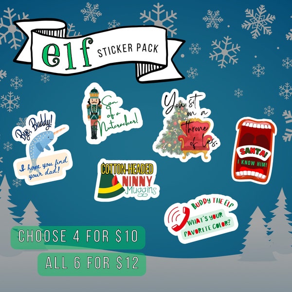 Elf Sticker Pack, Christmas gift, Stickers for Water Bottle, Laptop Decal, Fun and Unique Stocking Stuffer