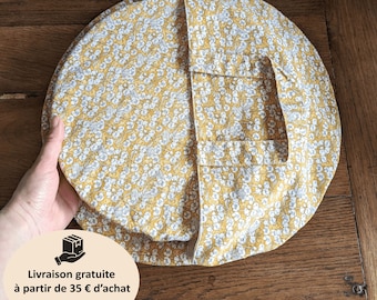 Sac à tarte rond et charlotte couvre-plat assortie fleurs sur fond jaune