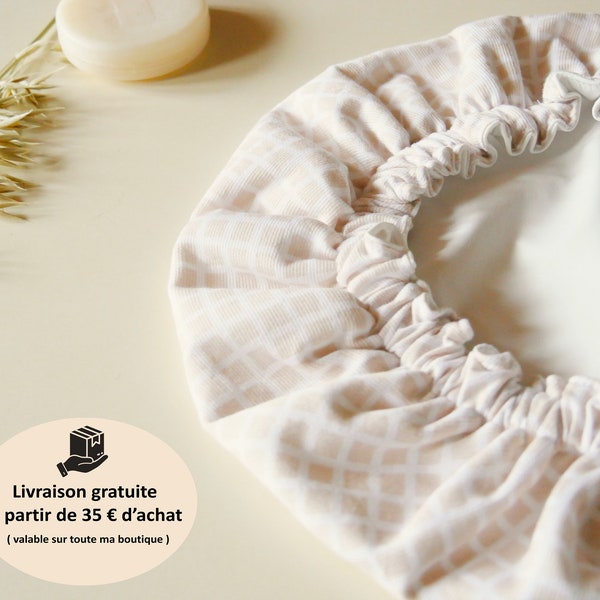 Bonnet de soin pour cheveux en coton et intérieur imperméable beige à carreaux