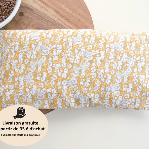 Bouillotte sèche garnie de graines de lin bio motif fleurs jaunes