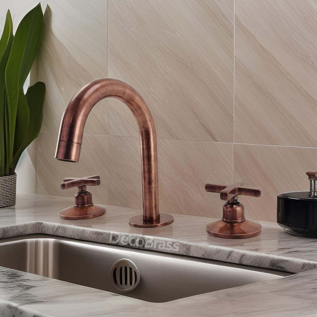 Unlacquered Solid Copper Bathroom Vanity 3 Holes Faucet ,deck Mount ...