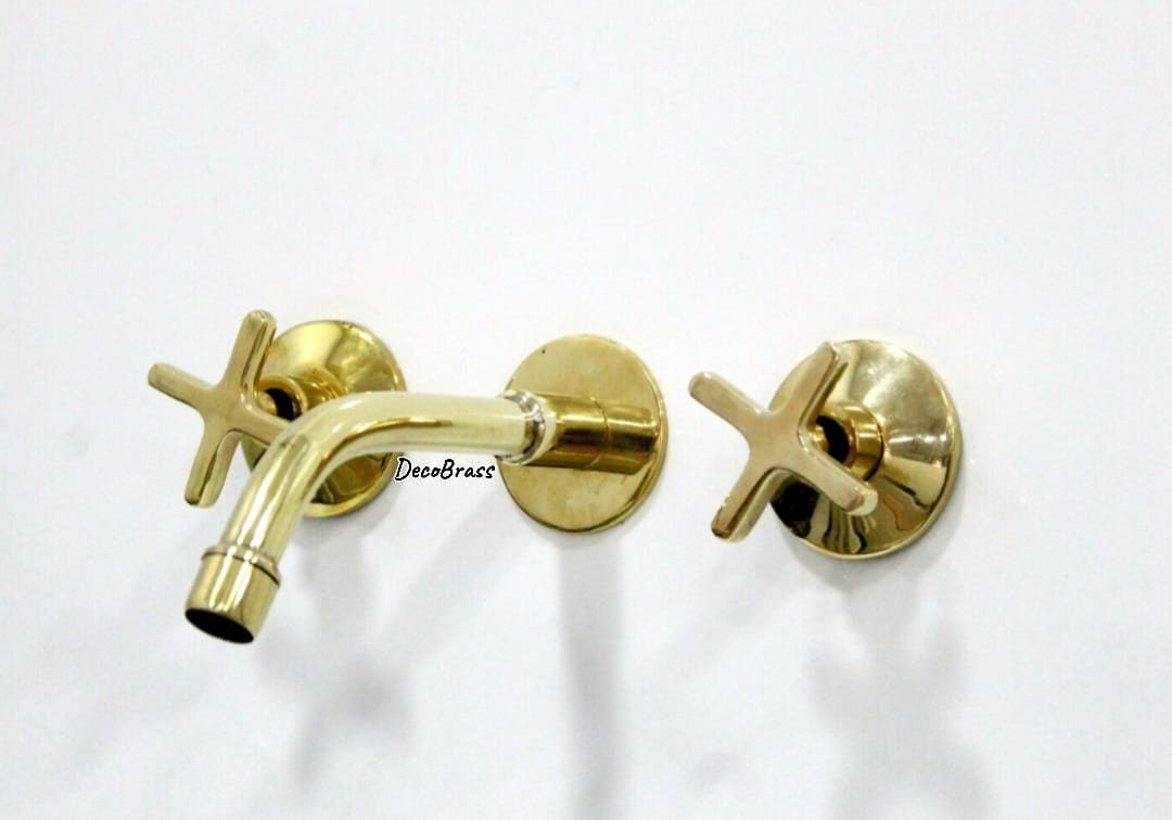 Unlacquered Solid Brass Wall Mount Faucet , Bathroom Faucet , Powder ...