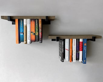 Rustic Hanging Bookshelves: Dual Mini Shelves with Metal Brackets