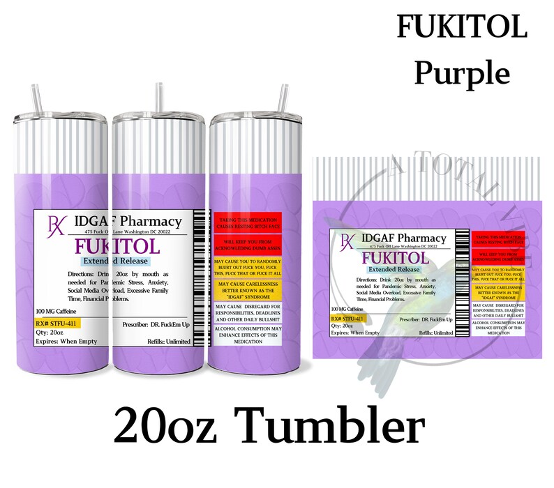 FUKITOL Rx 20oz Skinny Tumbler| FUKITOL | Humor Tumbler| Sarcastic ...
