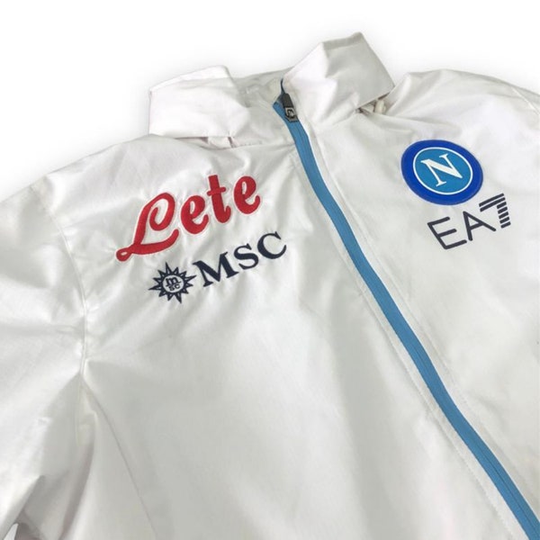 Regenjacke - EA7 Armani White SSC Napoli Trainingsjacke - Weiße Kapuzen Regenjacke Windschutz - Wasser- und Winddicht