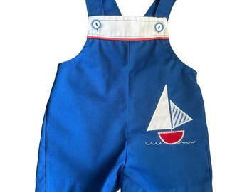 Vintage Health-Tex Blue Button Overalls Retro Sailboat Outfit 3 Months U.S.A.