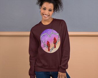 Cardinal Sweater, Cardinal heart sweatshirt, Cardinal Bird T-shirt, Cardinal Lovers Sweater, Cardinal Lovers Sweatshirt, Nature sweatshirt