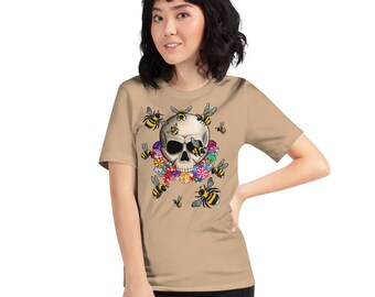 Bloom Skull Shirt, Flower Skull Skeleton Shirt, Bee Shirt, Bee Lover gift, Bee t-shirt, skull t-shirt, halloween tshirt