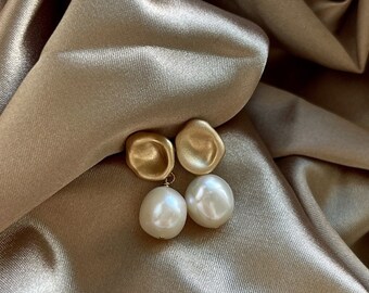 Orecchini di perle barocche,Orecchini in argento placcato oro 14K,Orecchini in stile vintage, Gioielli di perle, Regali da damigella d'onore, Regalo di anniversario 7o