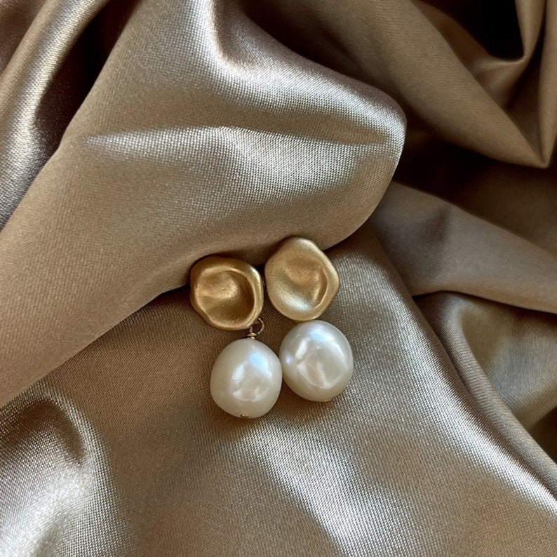 Baroque pearl earrings,Silver 14K Gold Plated Earrings,Vintage Style Earrings,Pearl Jewelry,Bridesmaid Gifts,Anniversary Gift 7 image 1