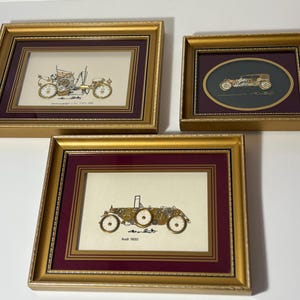 Set of 3 Signed Steampunk Art Pieces – Car, Motorcycle & Locomotive – Vintage Watch Parts