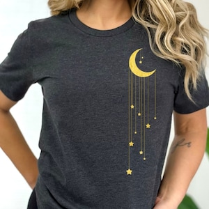 Moon and Stars Shirt, Celestial Shirt, Astrology T-Shirt, Night TShirt, Starry Night Tee, Nature Lover Shirt, Sun and Moon, Mystical Shirts