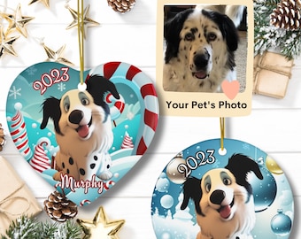 Christmas Pet Ornaments, Custom Cartoon Disney Style Character Using Your Photo, Holiday Decor, Gifts for Pet Lovers, Family and Friends