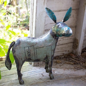 Metal Donkey Yard Art Statue Recycled Metal Rustic Porch Patio Deck