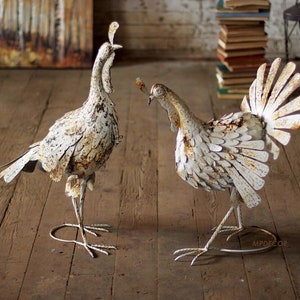 Metal Turkey Sculpture Figurine Statue Yard Art Home Garden Farm Porch Decor Set of 2