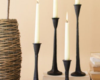 Primitive Black Cast Iron Taper Candle Holders Set of 4
