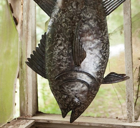 Large Rustic Metal Fish Sculpture Hanging 3D Tuna Fish Coastal