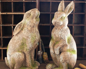 Aged Stone Mossy Bunny Rabbit Statue Figurine Garden Porch Home Decor Gifts for Garden