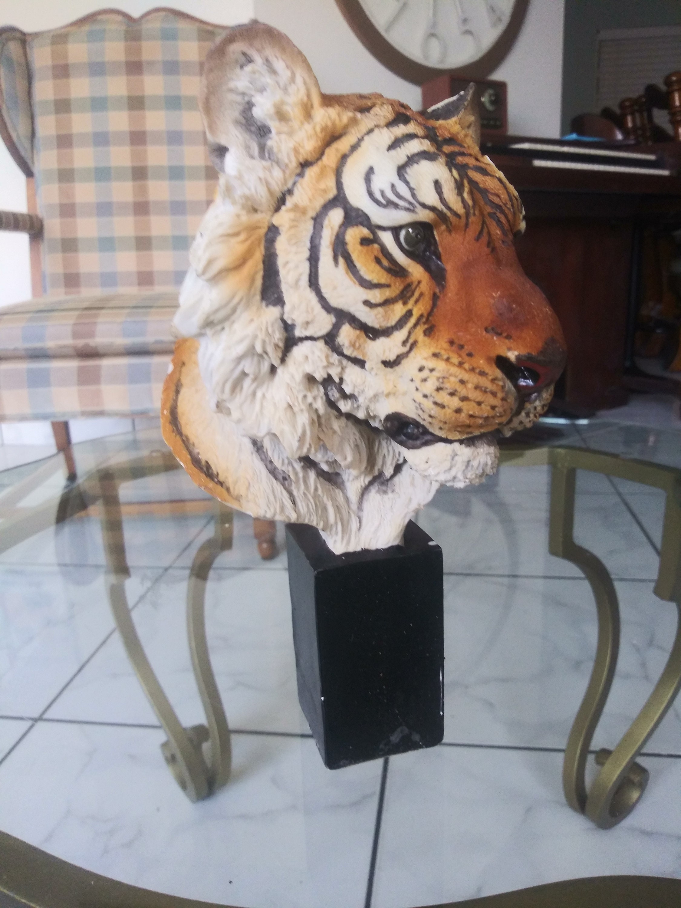 Tiger Head Sculpture Vintage Collectible Etsy