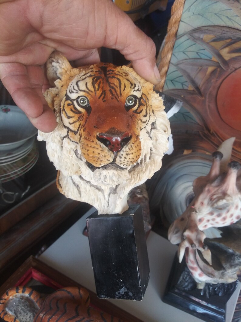Tiger Head Sculpture Vintage Collectible Etsy