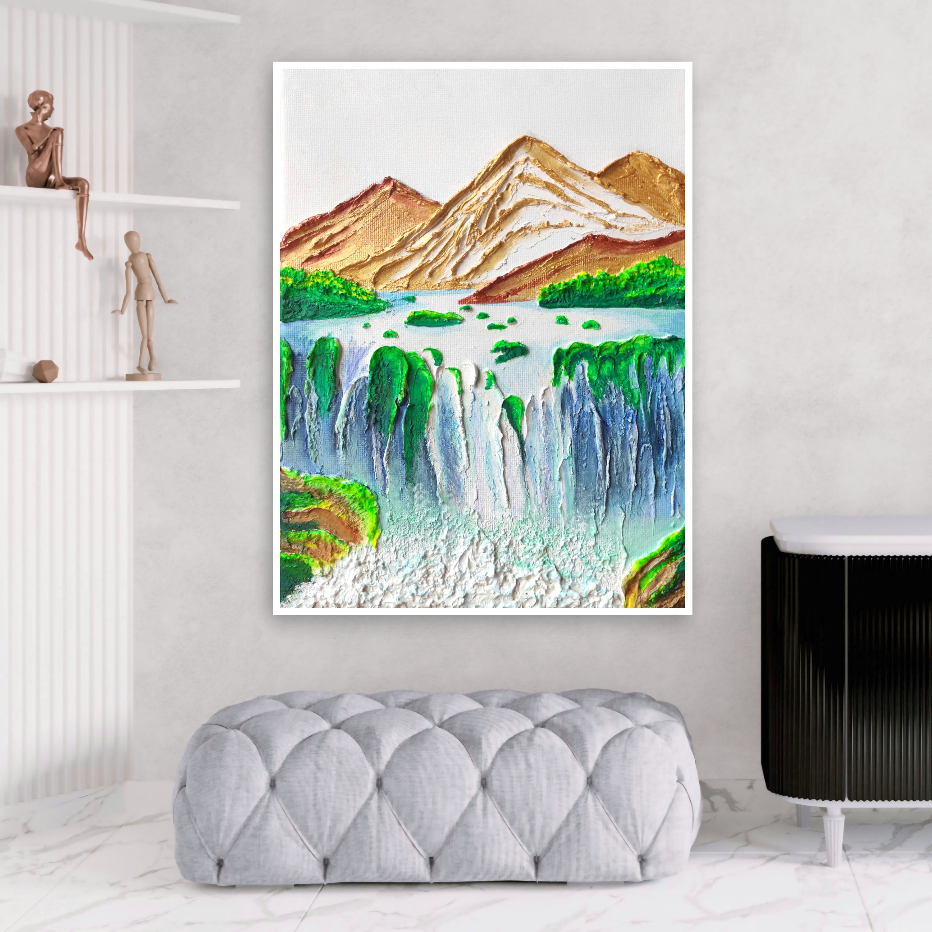 Original 3D Painting Mountain Dimensional Wall Art on Canvas, Large Oil ...