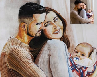 Custom Family Watercolor Portrait from Photo, Valentine's Day Gift, Personalized Gift for Her, Couple Watercolor Portrait, Anniversary Gift