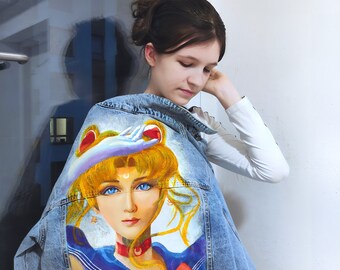 Handbemalte Anime Jeansjacke, Benutzerdefinierte Lackjacke für Sie, Anime-Kostüm, Bestellen Sie Handbemalte Kunstkleidung, benutzerdefinierte Anime-Jeanskleidung