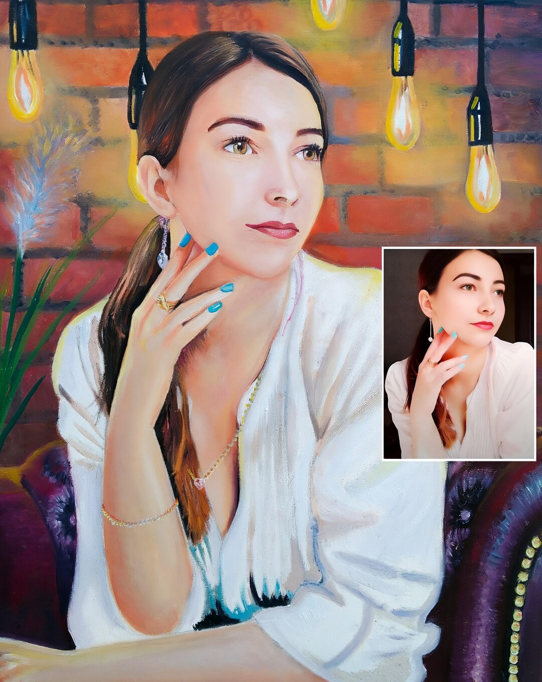 Custom Oil Painting Portrait Girl From Photo on Canvas, Original ...