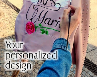 Wedding painted flower jacket, Custom Leather Bridal Jacket, Floral bridal wedding jacket, Mrs Leather Jacket, personalized leather jacket