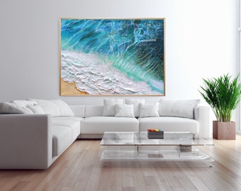Original Ocean Wave Canvas Painting, Textured Large Wall Art, Abstract Minimalist 3D Art, Custom Oil Painting, digital file for the painting
